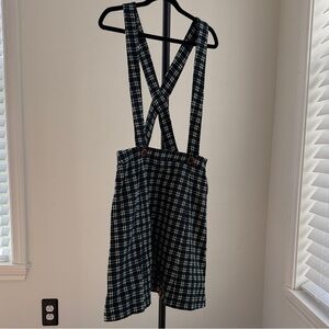 Mauve Black and White Plaid Suspender Skirt